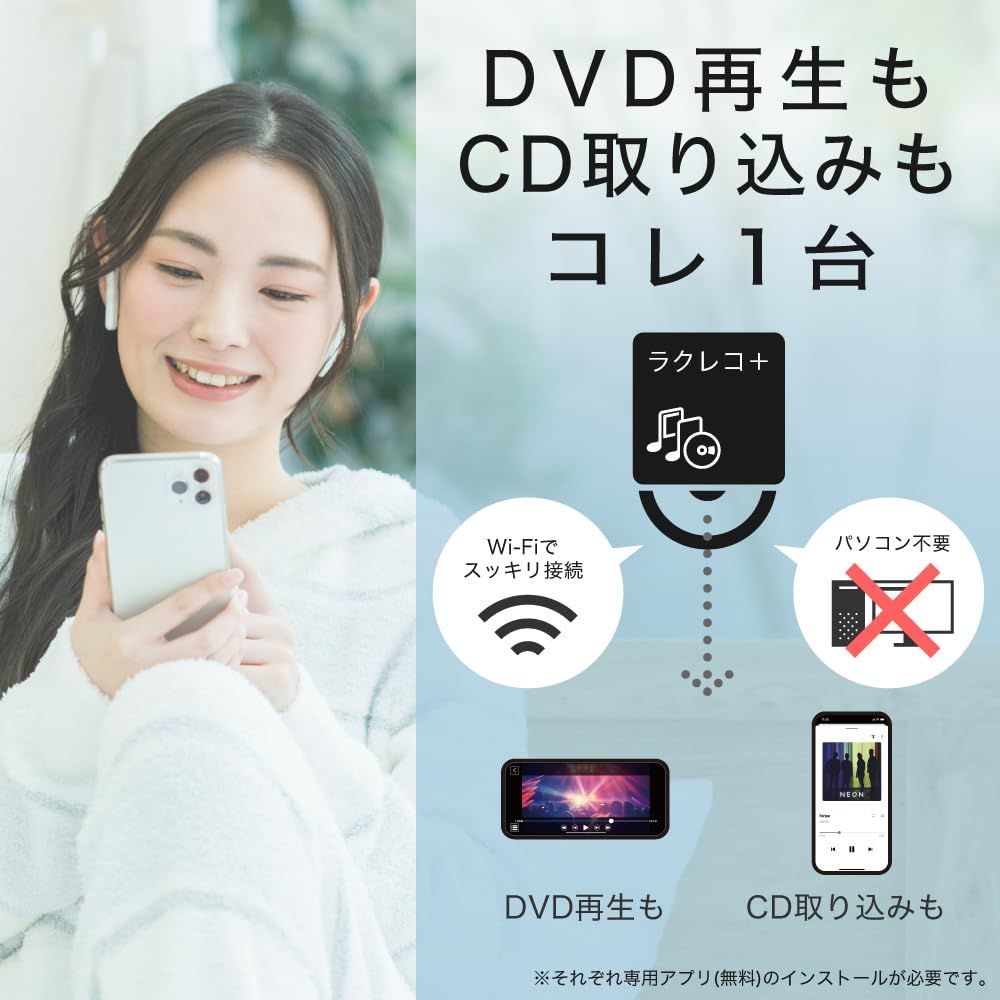 バッファロー　スマートフォン用CDレコーダー/DVDプレーヤー バッファロー ラクレコ＋ iPhone スマホ DVD 再生 CD 取り込み