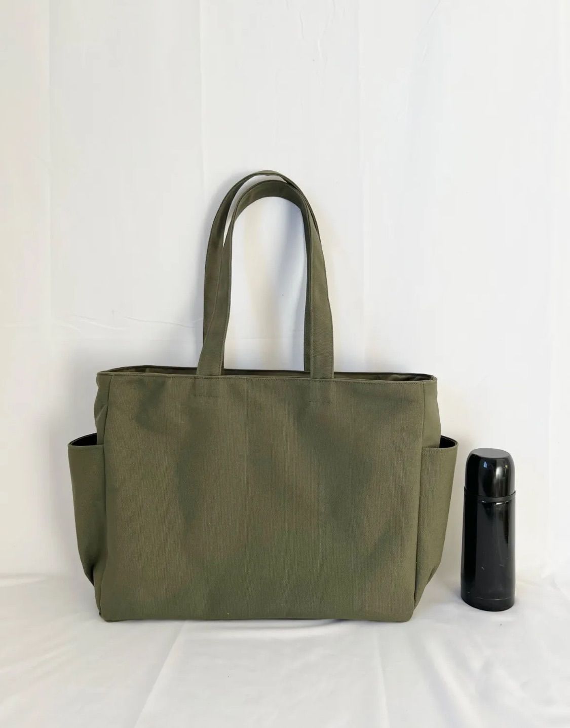 XLサイズ 底板付き カーキ オリーブ 8号倉敷帆布使用 サイドポケット 大きめトートバッグ 底板付き 肩掛けバッグ akaneko NEXPOTALLINN_EU