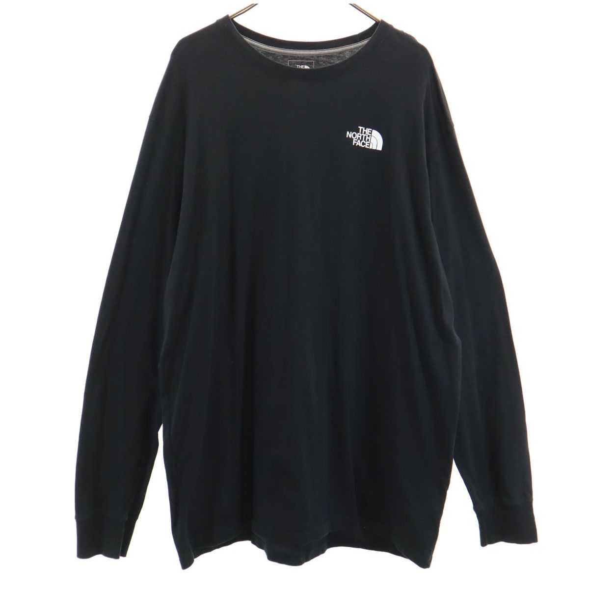 THE NORTH FACE ノースフェイス バックスクエアロゴ 長袖 スタンダードフィット Tシャツ XXL ブラック ロンT アウトドア AX5U834 メンズ 古着