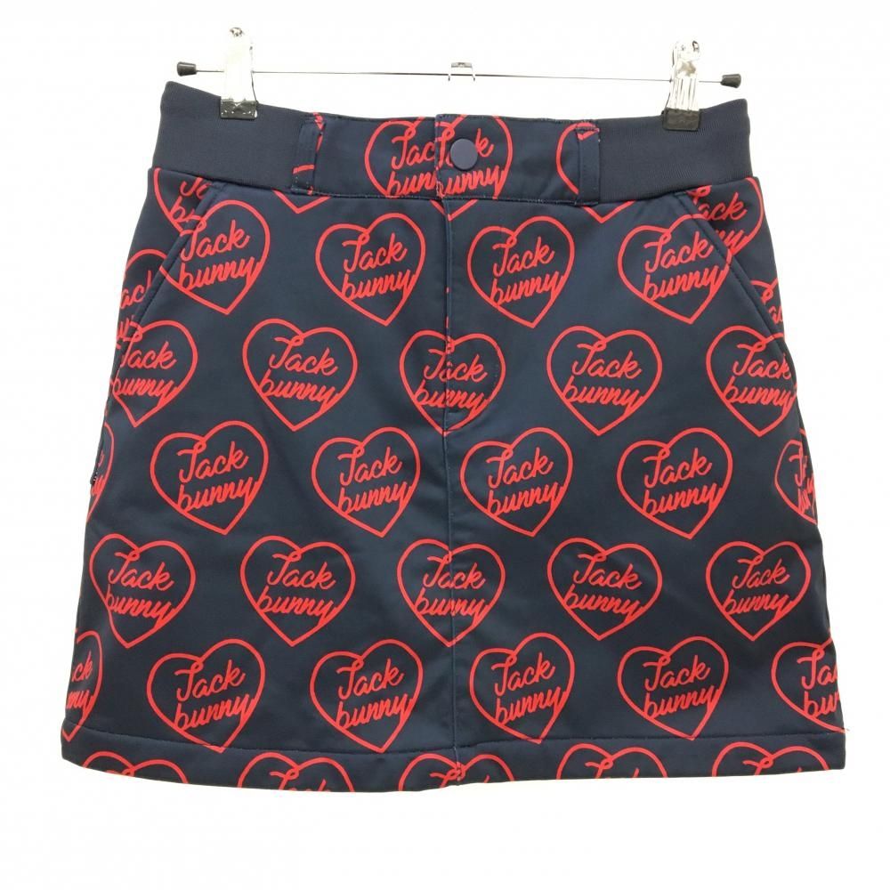 ジャックバニー スカート ネイビー×レッド ロゴ ハート柄 裏起毛 レディース 2 L ゴルフウェア モデル Jack Bunny
