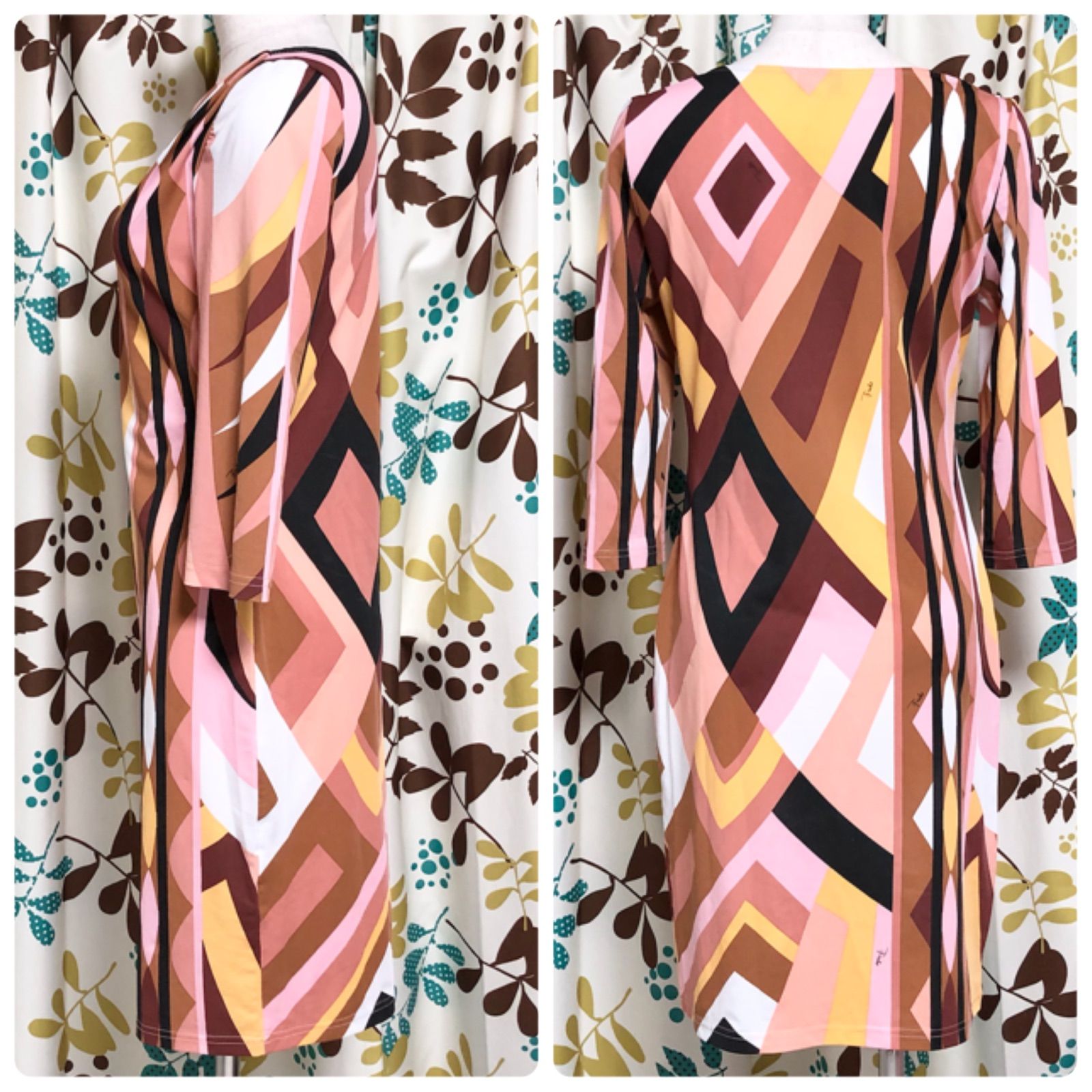 □美品□EMILIO PUCCI エミリオプッチ 七分袖ワンピース 現代美術風 総 
