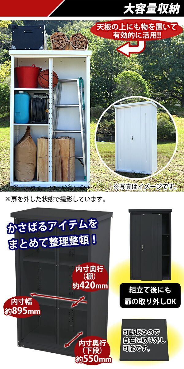 屋外物置 スチール製 家庭用収納庫 鍵付き 青 幅約935mm×奥行約650mm