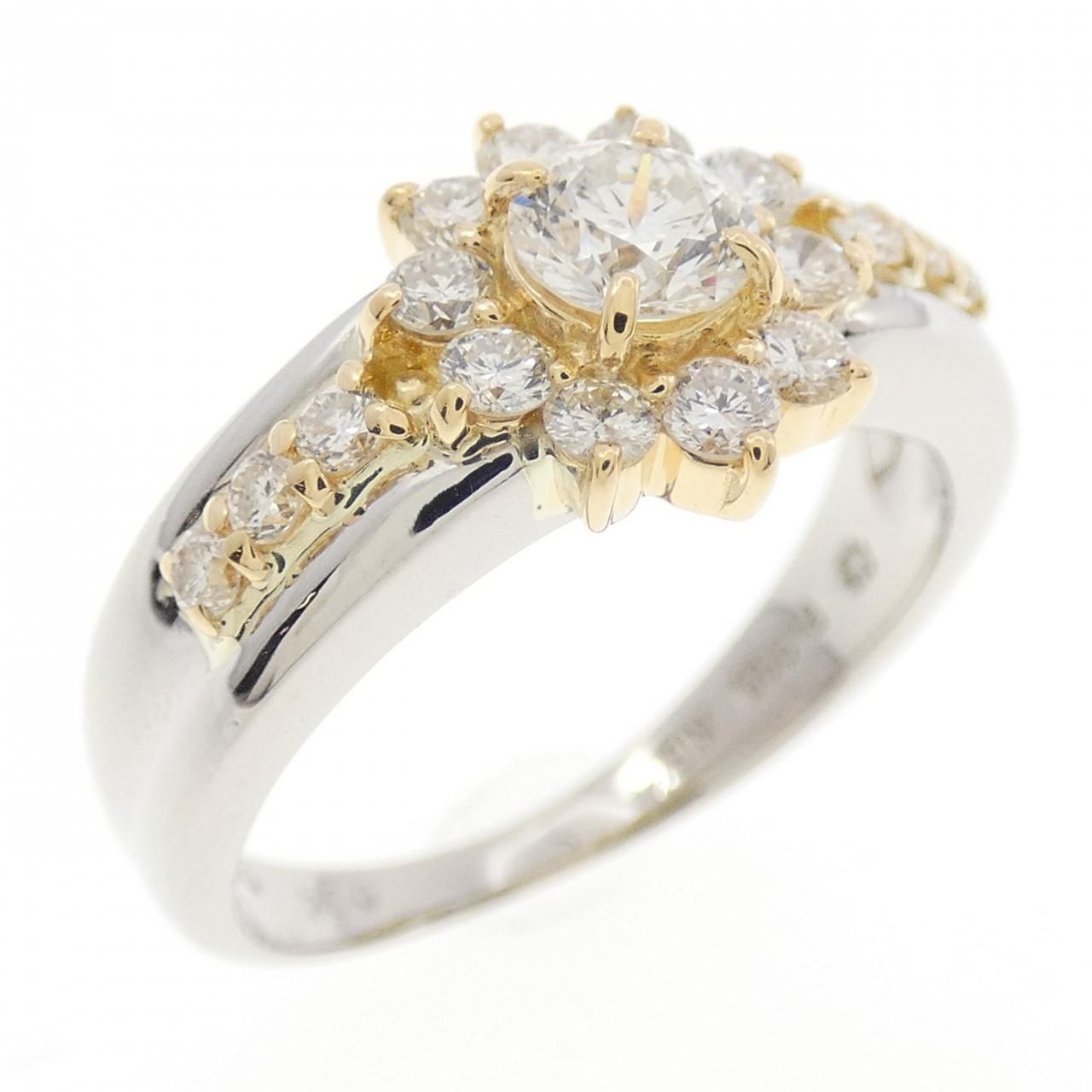 PT900|K18YG フラワー ダイヤモンド リング 0.24CT