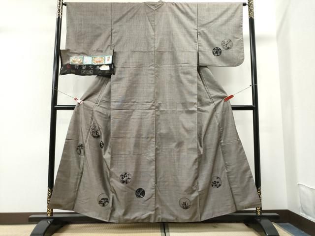 平和屋着物○本場大島紬 訪問着 9マルキ 泥染め 松竹梅丸文 恵大島紬