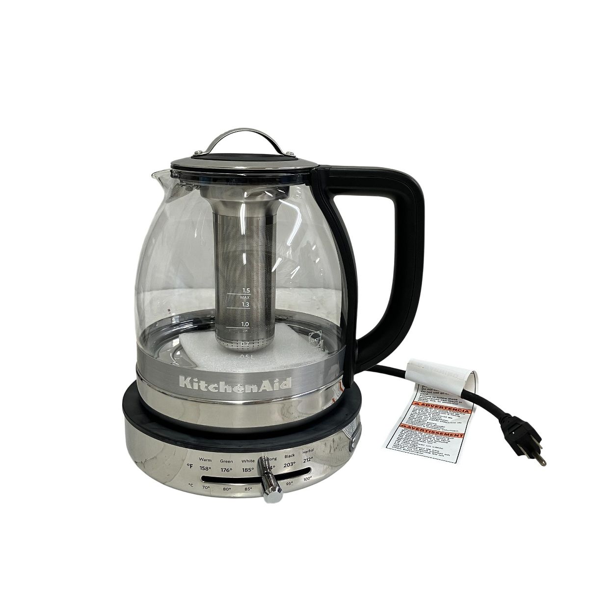KitchenAid KEK1322SS 電気ガラス ティーケトル 1.5L ステンレススチール スタイリッシュ キッチン 家電 T10488884