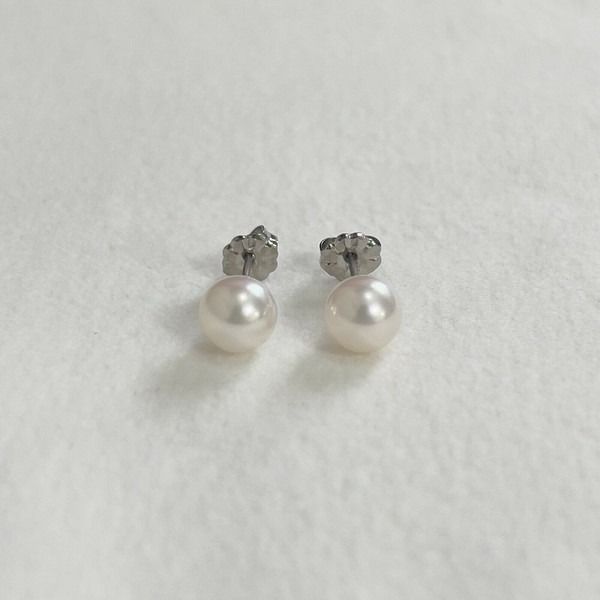 チタン 一粒 パールピアス 8-8.5ミリ あこや真珠 本真珠 スタッドピアス