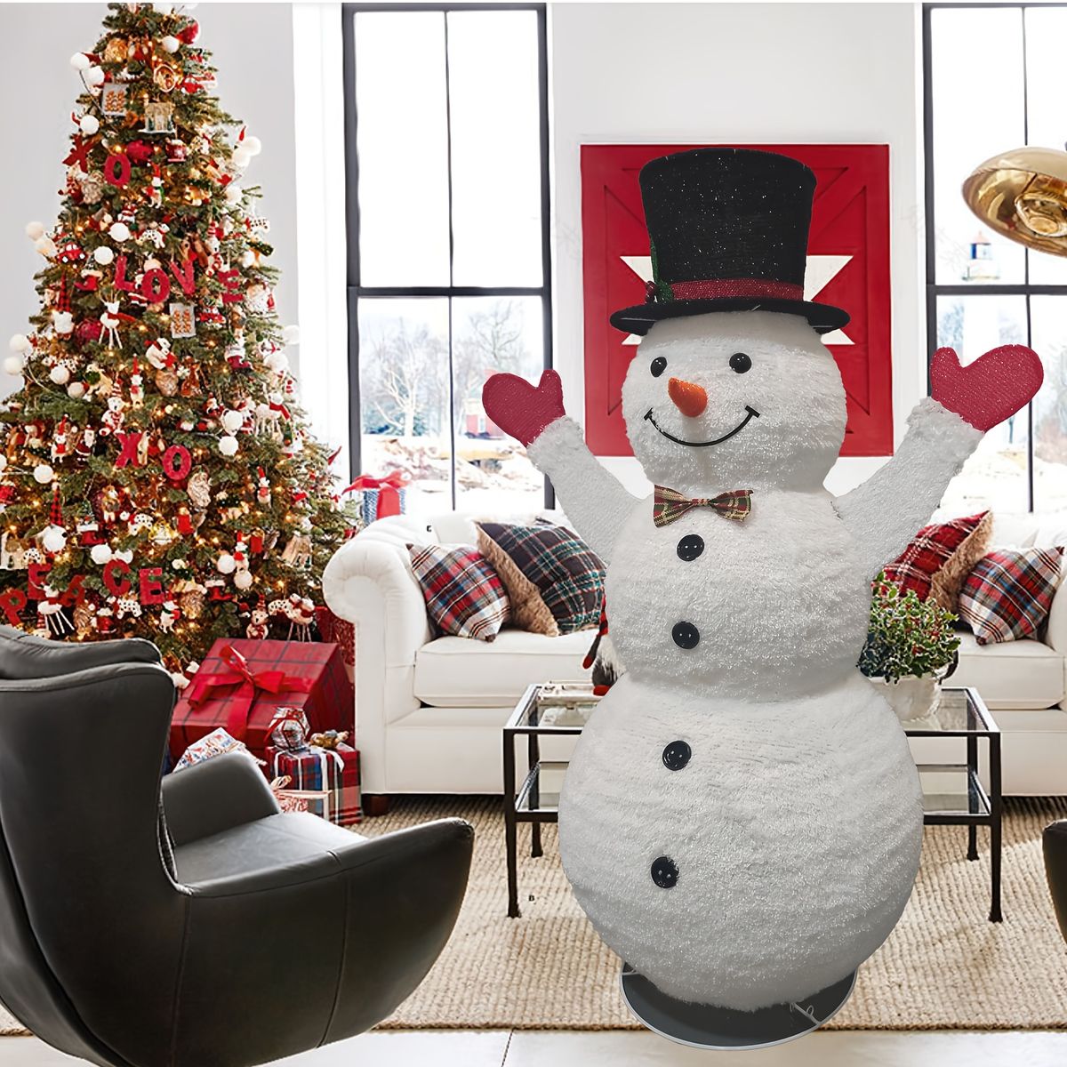 組み立て簡単 省スペース 48インチ 紳士風雪だるまオブジェ 大型装飾品 屋内外庭用 クリスマス 感謝祭 イースター イベント飾り 自立型 電源不要