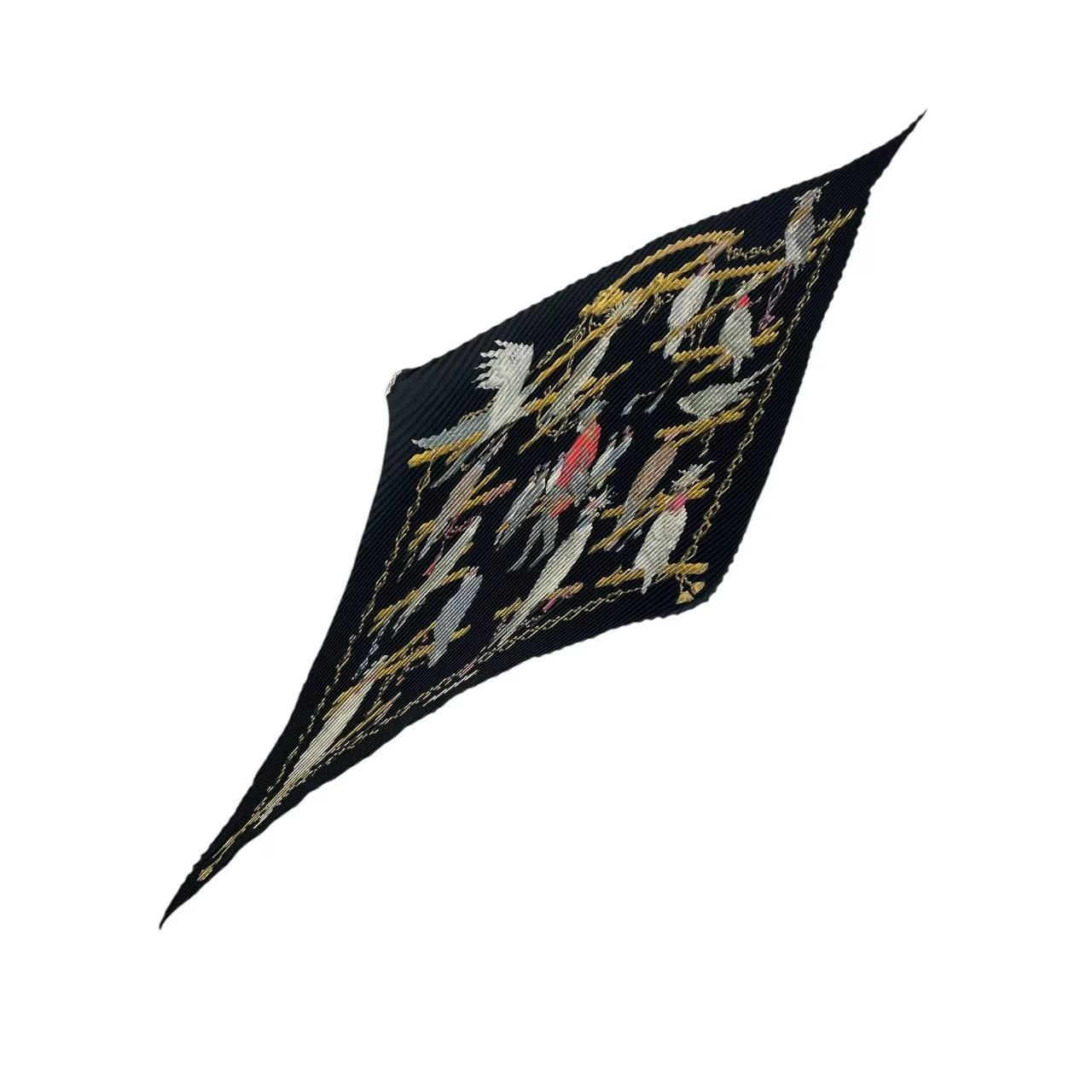 極美品 HERMES エルメス プリーツ スカーフ 王の鳥たち シルク