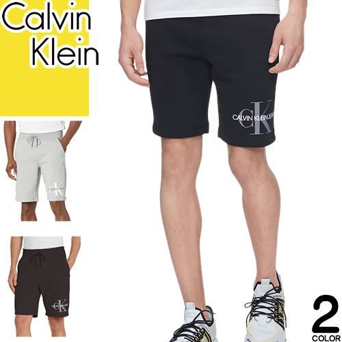 カルバンクライン Calvin Klein スウェット パンツ ハーフパンツ メンズ ロゴ プリント 裏起毛 スポーツ 大きいサイズ ブランド 黒 ブラック グレー 40GC203