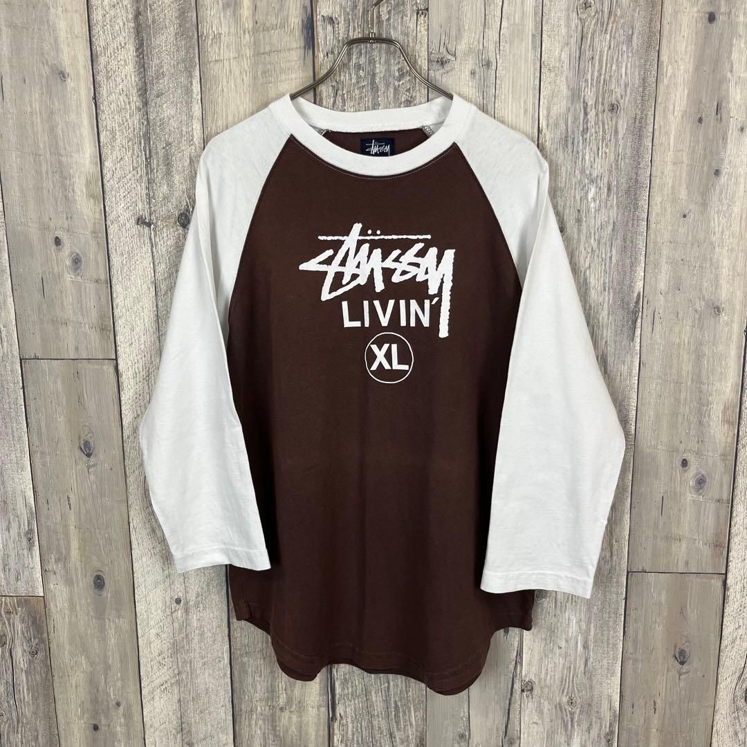old stussy 90s ロンt USA 希少　ネイビー　ビックサイズ OLD STUSSY 紺タグ 90s ステューシー ロンT 7分袖 Tシャツ M - メルカリ