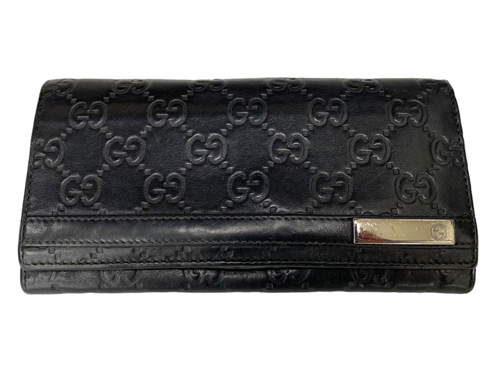 i52 GUCCI グッチ長財布ブラックシマレザープレート