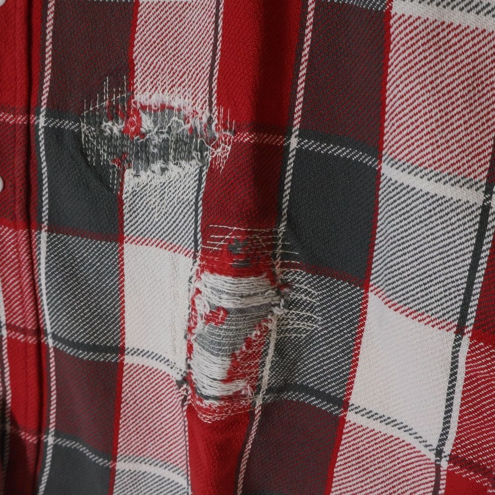 BOWWOW バウワウ 23AW REPAIR AGEING FLANNEL SHIRTS ダメージ加工 フランネルシャツ 長袖シャツ レッド BW2302-RAFS BOWWOW (バウワウ) 23AW REPAIR AGEING FLANNEL SHIRTS ダメージ加工
