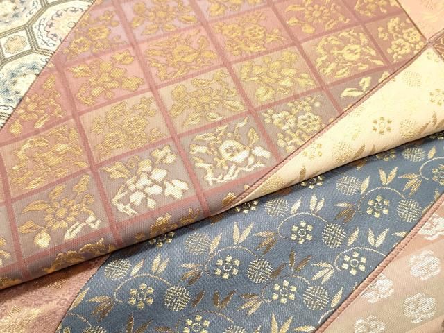  平和屋着物●ワンタッチつけ帯 切嵌 蜀江花唐草文 金銀糸 正絹 ♥ ob 付け帯 作り帯 帯