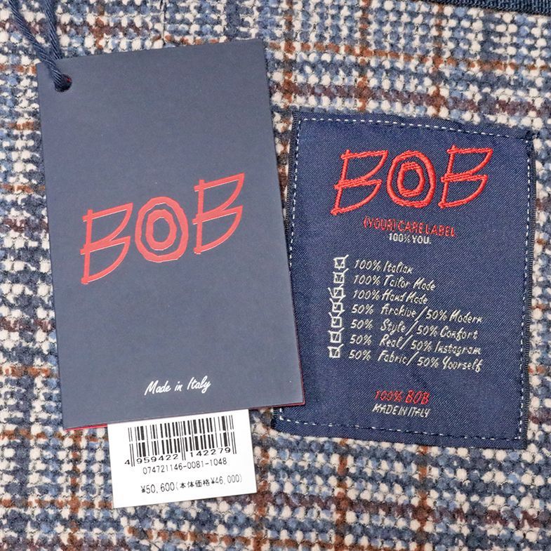 秋冬/BOB/48サイズ/快適ジャケット 立体変わり編みニット チェック柄 クラシコ レトロ イタリア製 新品/グレー×茶/jb280/