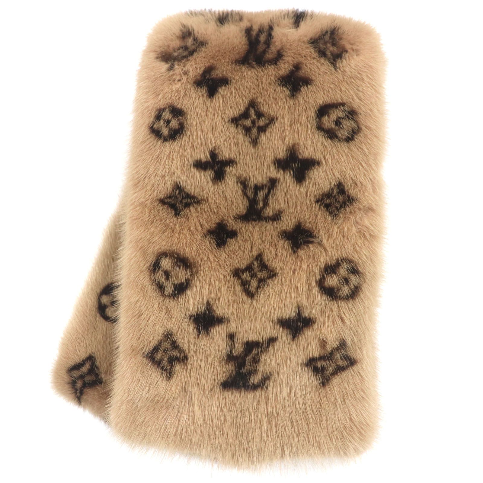 LOUIS VUITTON ルイヴィトン M70646 モノグラム エシャルプ ヴィゾン ミンク MINK シルク ティペット マフラー ブラウン イタリア製 正規品 レディース