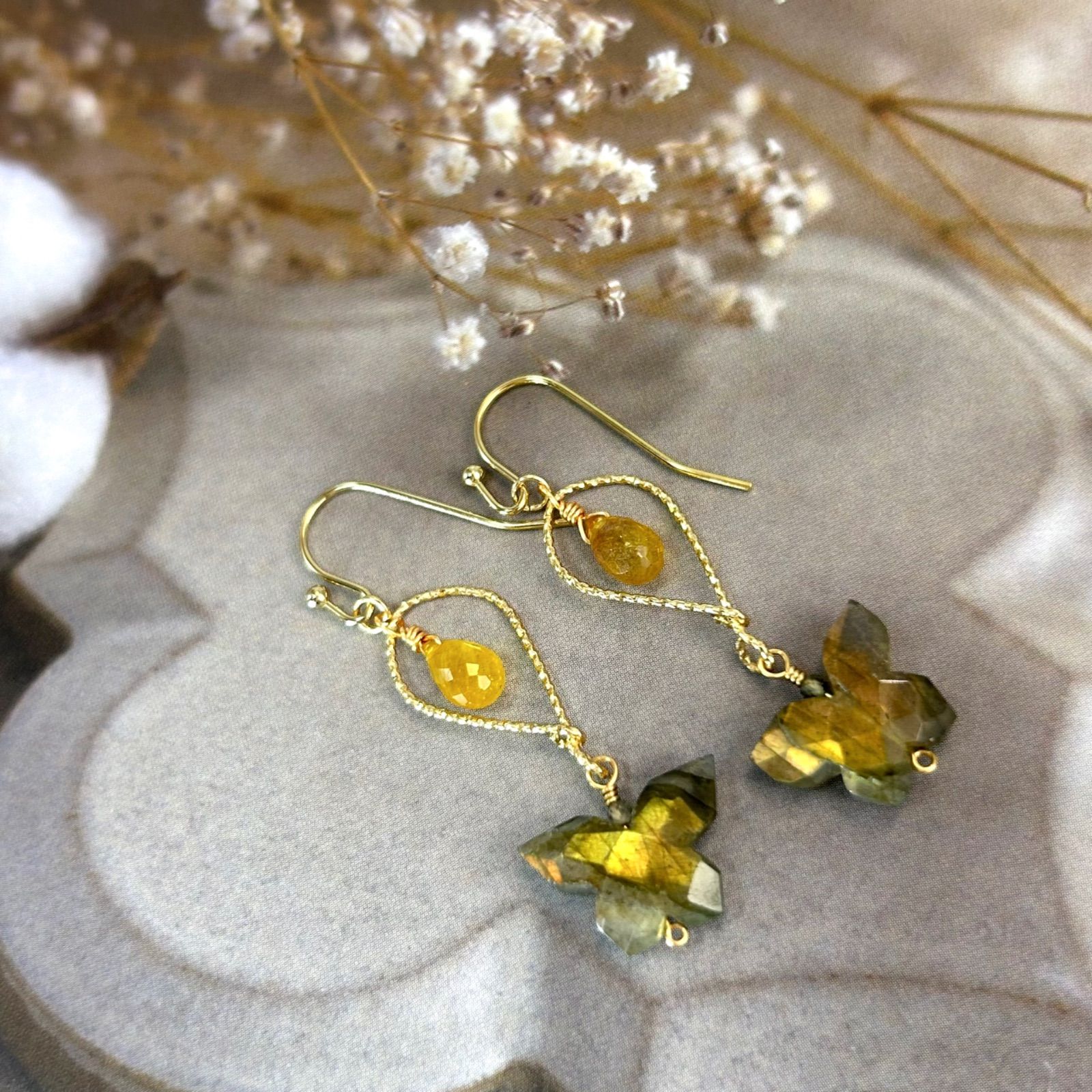 14kgfラブラドライトバタフライピアス/イヤリング