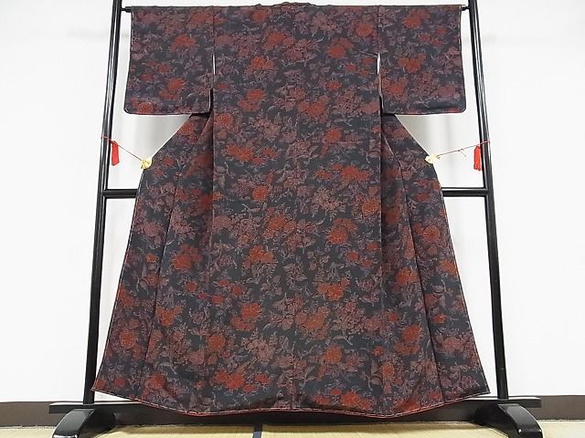 平和屋-こころ店□上質な小紋 草花文 鬼しぼ縮緬 正絹 逸品 未 平和屋-こころ店□上質な小紋 草花文 鬼しぼ縮緬 正絹 逸品 未