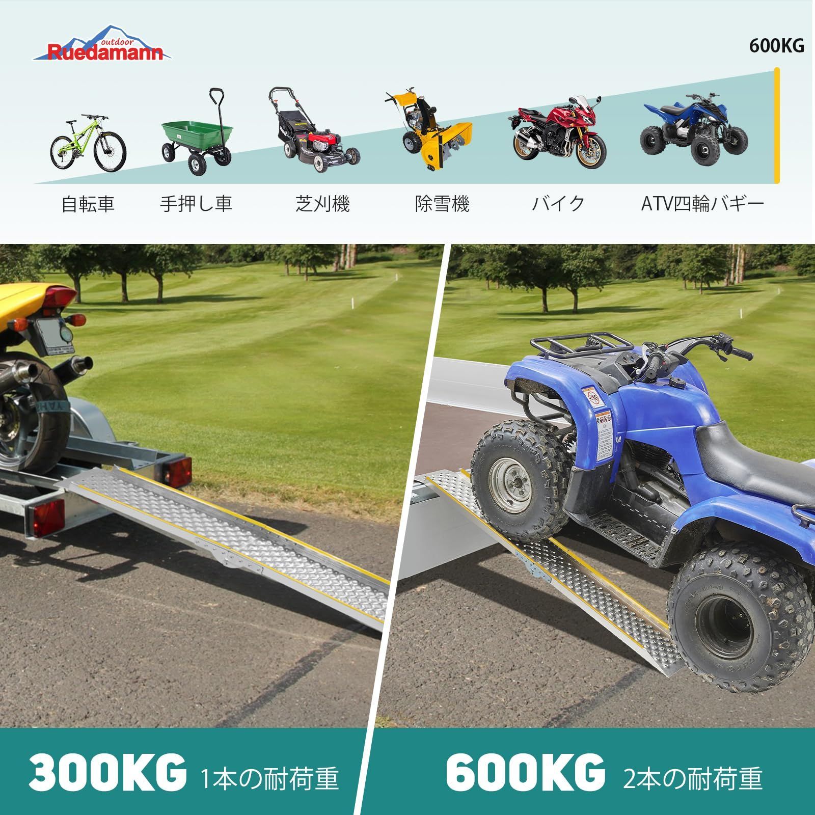 車 【数量限定】バイクラダー 除雪機用 草刈り機 四輪バギー スロープ 