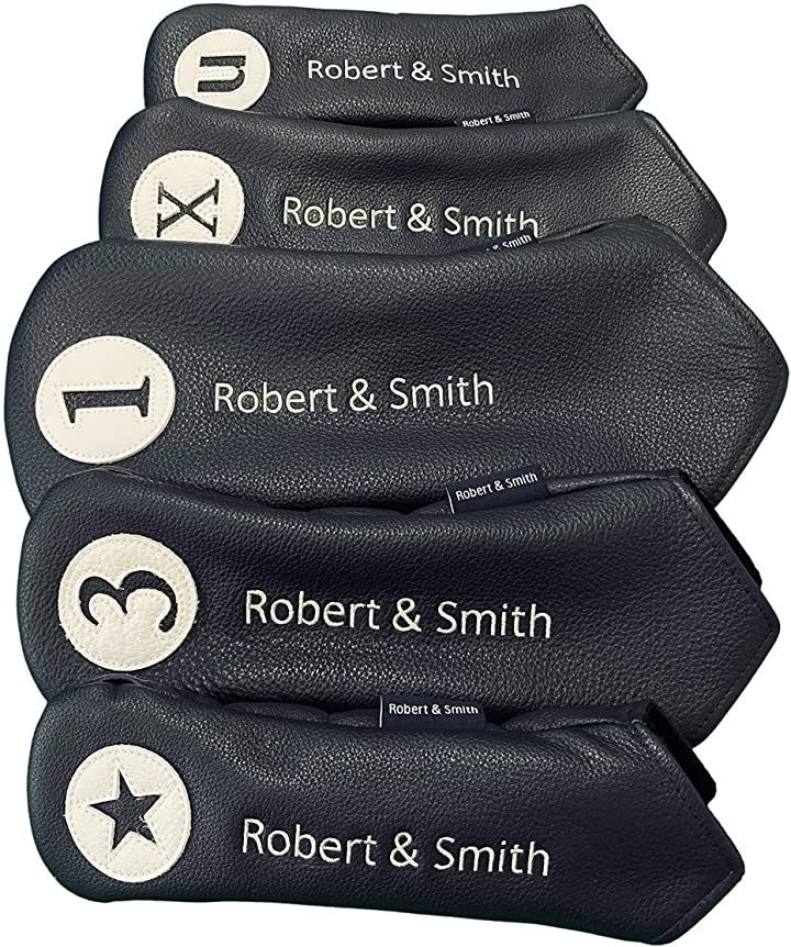 Robert&Smith ゴルフ用品 本革 ヘッドカバー ５点セット ロゴ刺繍 フルグレインレザー ドライバーx1 ウッドx2 ユーティリティx２(  ネイビー・白ナンバー) - メルカリ