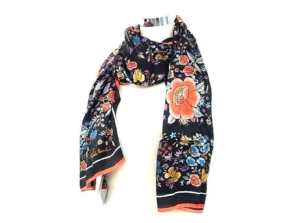 ■新品■未使用■ Roberto Cavalli ロベルトカヴァリ シルク100% 花柄 スカーフ ストール ショール レディース ブラック系 BE8315 □新品□未使用□ Roberto Cavalli ロベルトカヴァリ シルク100% 花柄