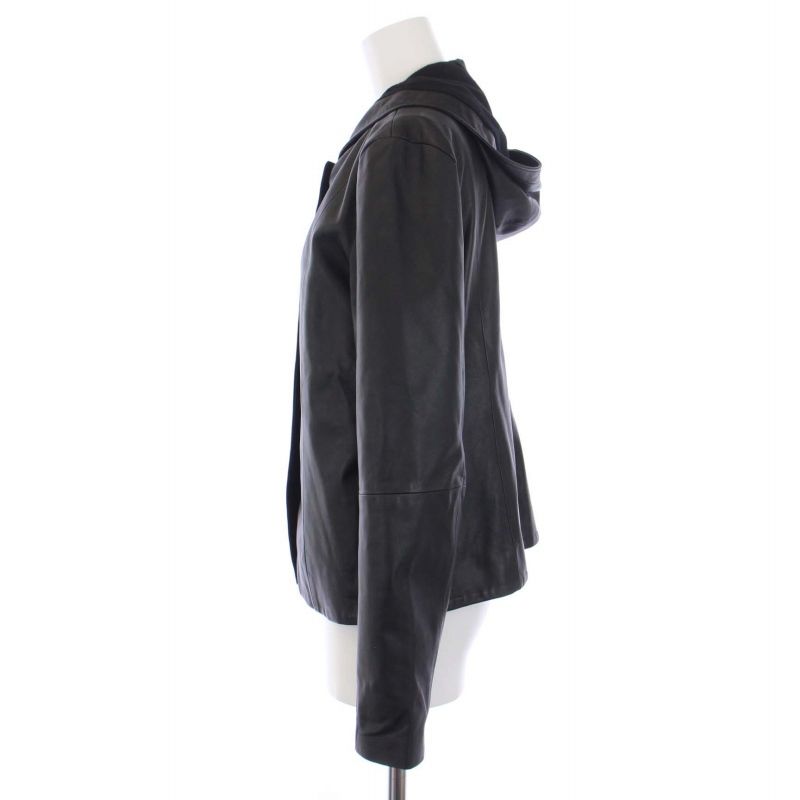 セオリー theory 21SS Sleek Nappa Zip Up JKT レザージャケット ジップアップ フード P S 黒 ブラック  01-1160803 /BM