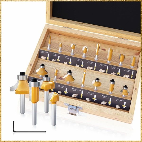送料無料15本組 CSOOM プロ木工トリマービットセット 超硬ルーターセット 15本組 軸径6mm木工工具のルータビットセット 木製収納ボックス付き