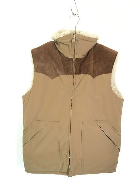 古着 80s USA製 WoolRich 本革 スエード ウエスタン ヨーク ボア ライナー ベスト M 
