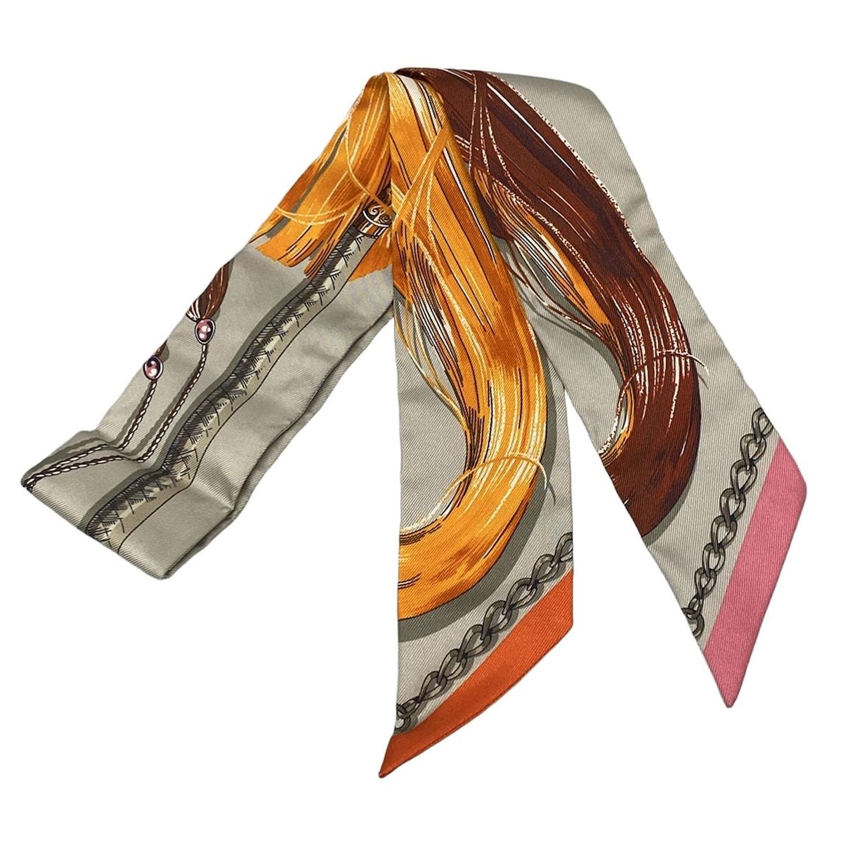 HERMES(エルメス) スカーフ美品 ツイリー パールグレー×オレンジ HERMES(エルメス) スカーフ美品 ツイリー パールグレー×オレンジ