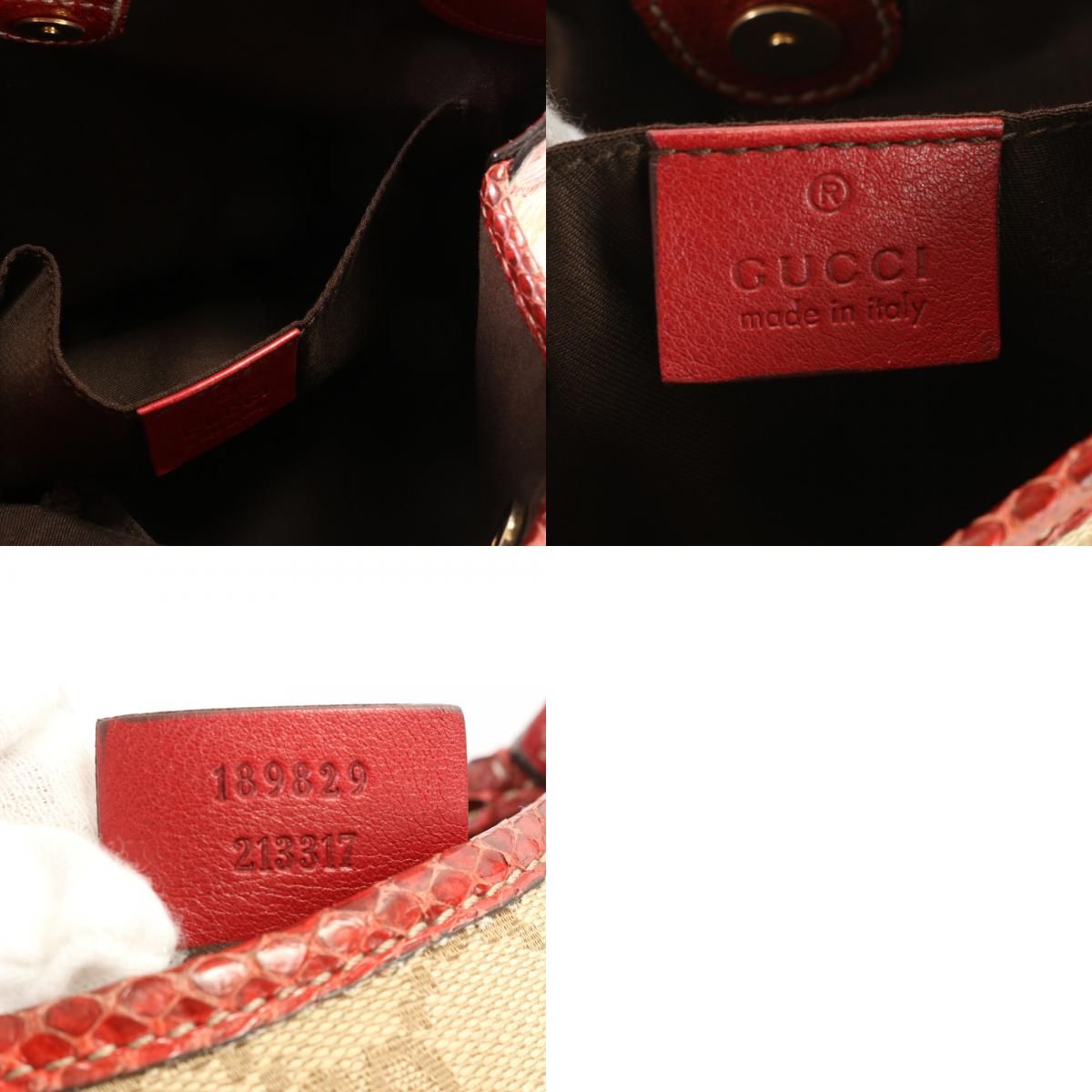 美品 グッチ GGキャンバス トロフィー 189829 パイソン レザー 