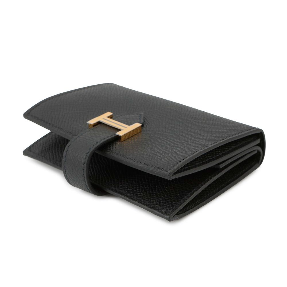 エルメス カードケース ベアン ミニ 小銭入れ付き ブラック ゴールド金具 エプソン K刻印 HERMES 名刺入れ コインケース 黒
