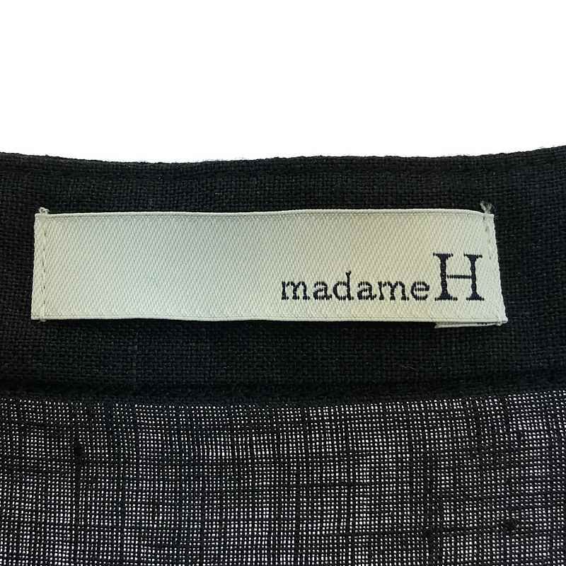 【美品】  madameH CLOSET / マダムエイチクローゼット | リネン バンドカラー チャイナ シャツ ブラウス | 38 | チャコールブラック | レディース 美品】 madameH CLOSET / マダムエイチクローゼット | リネン バンド