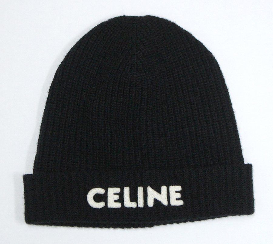 CELINE ブラック ニット帽 ロゴ入り セリーヌ CELINE EMBROIDERED KNIT ニット帽 ニットキャップ