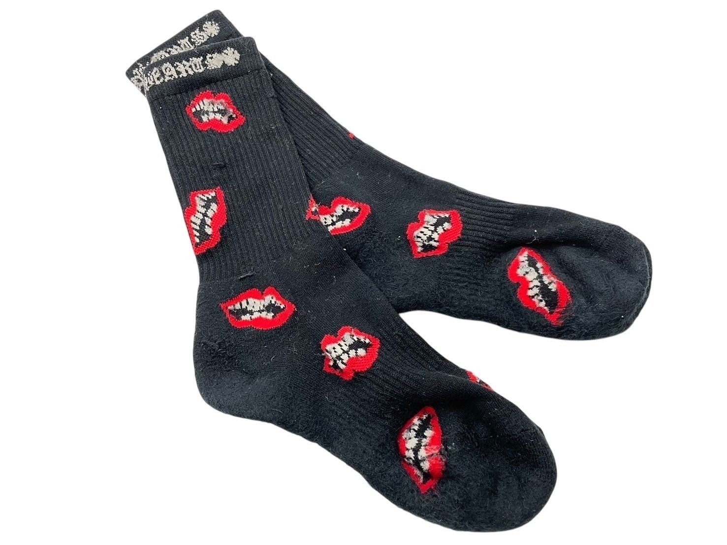 CHROME HEARTS クロムハーツ 靴下 マッティボーイ リップ ソックス ロゴ刺繍 ブラック レッド コットン 4c070935