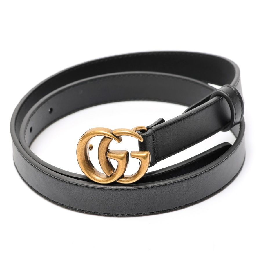 グッチ　ダブルGスリムベルト Black Leather Belt with Double G Buckle for Women | GUCCI