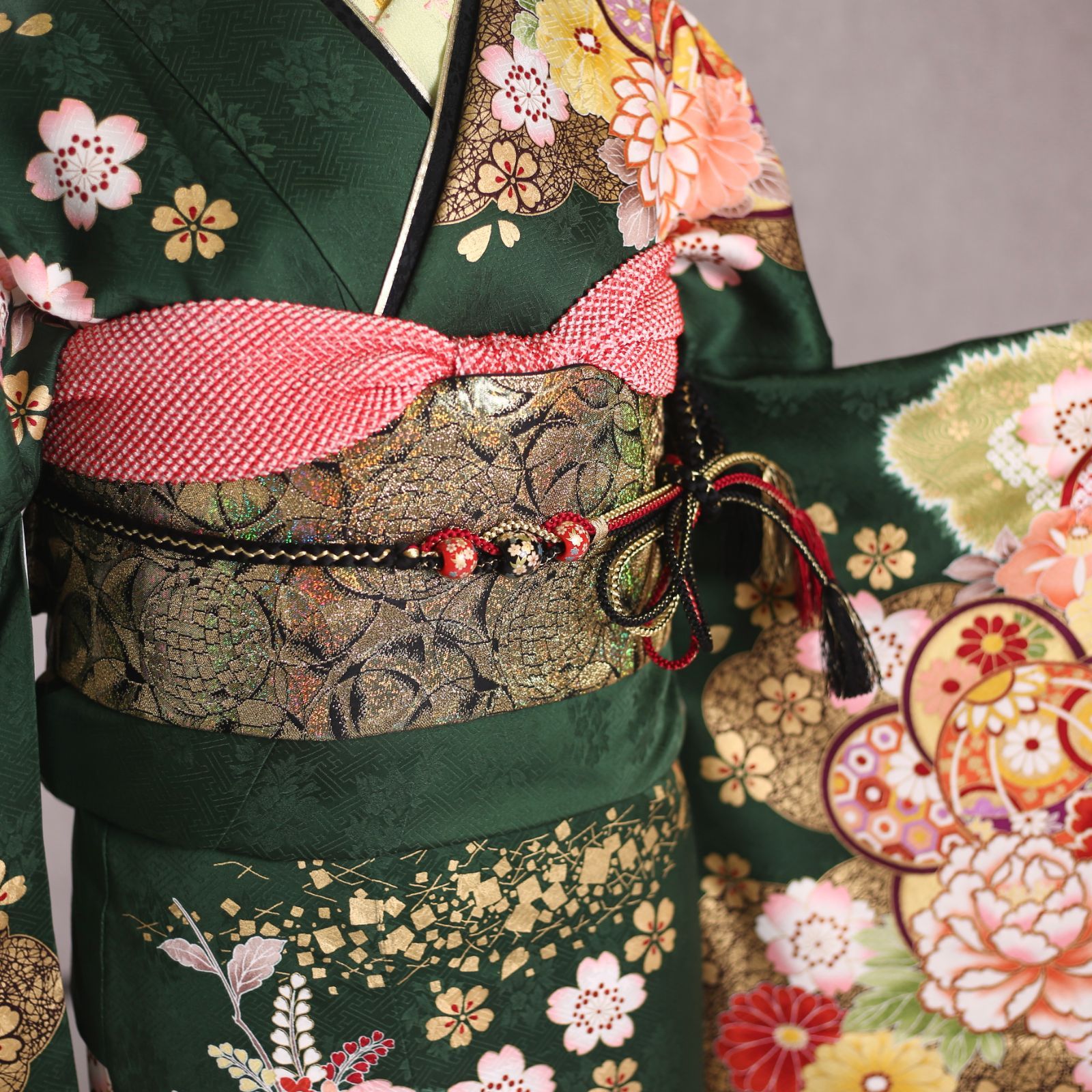 振袖フルセット 振袖セット 振袖 Lサイズ 深緑×古典 美品 成人式