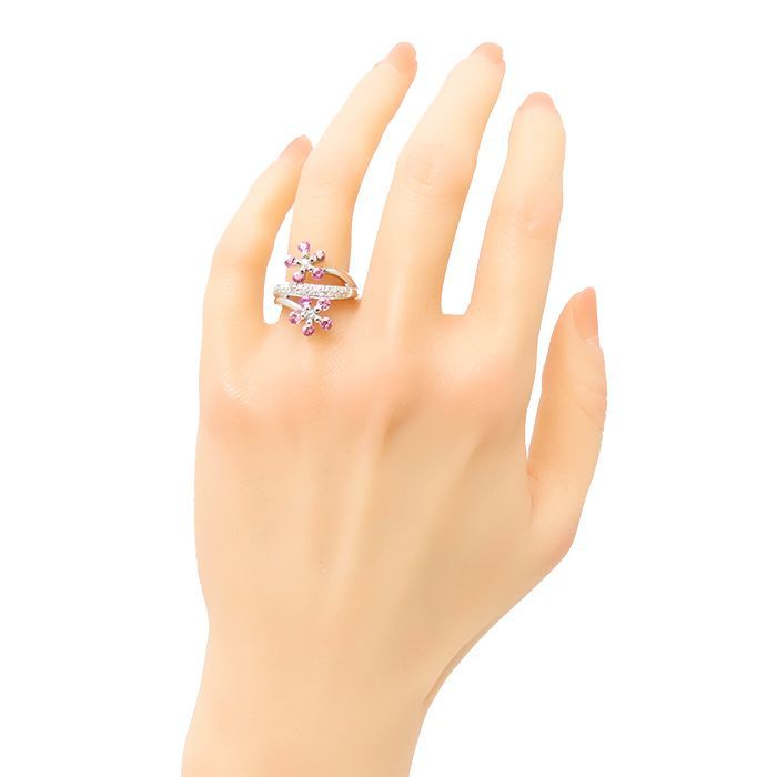 K18WG ピンクサファイア 1.35ct ダイヤモンド 0.30ct リング 6.6g 12号 