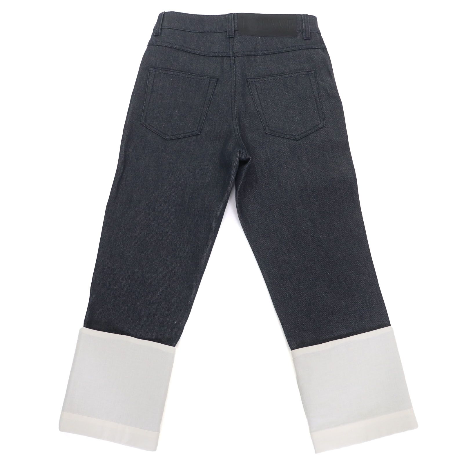 LOEWE ロエベ S2292112IB コットン100% フィッシャーマン ストーンウォッシュド ボタンフライ レザーロゴパッチ付 デニムパンツ インディゴブルー 34 レディース