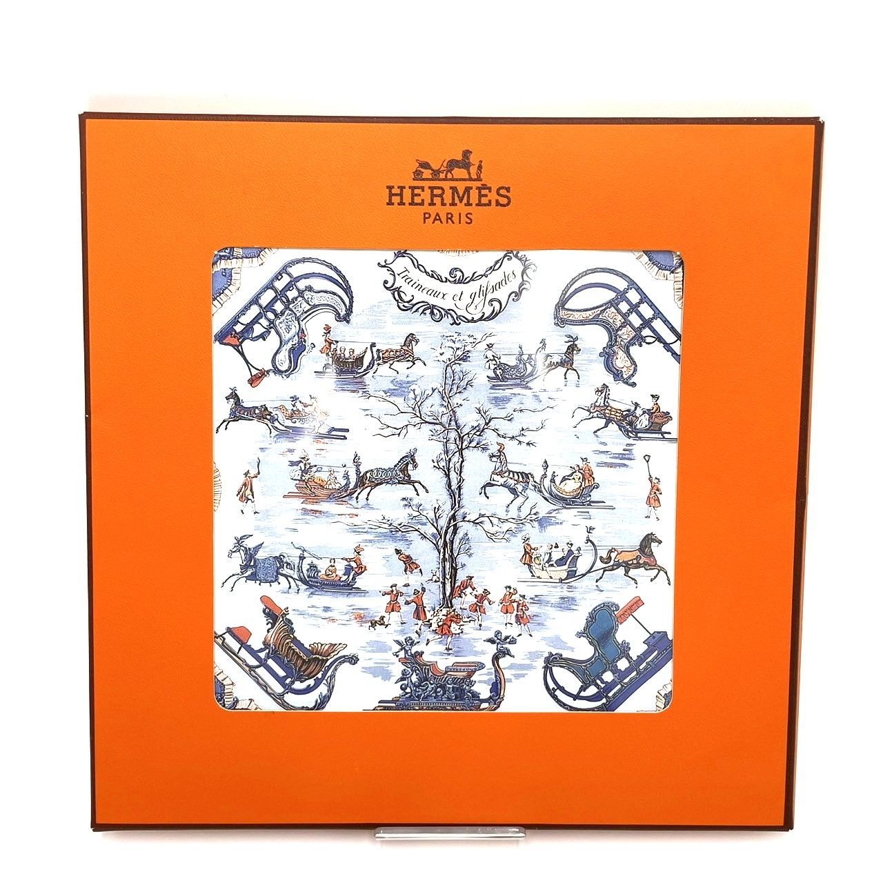 K827】HERMES（エルメス）/大判スカーフ/カレ90/品質表示タグ/水色 