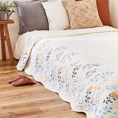 約190×240cm 萩原 マルチカバー 約190×240cm 「ボタニカル」 ソファカバー ベッドカバー キルト 綿 コットン リバーシブル 洗える ホットカーペット床暖房対応 アイボリー