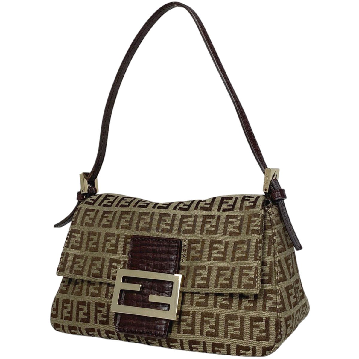フェンディ FENDI ズッキーノ柄 ミニ マンマバケット ワンショルダー ハンドバッグ キャンバス ブラウン 8BR180 レディース