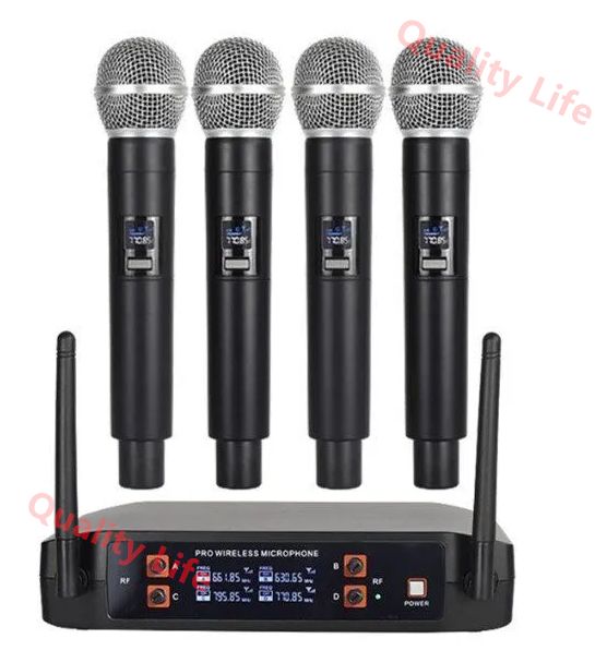 送料無料 ワイヤレスマイクシステム プロフェッショナル UHF 4CH カラオケ 会議室 パーティー マイクスタジオ 4本のマイクロフォン付きです
