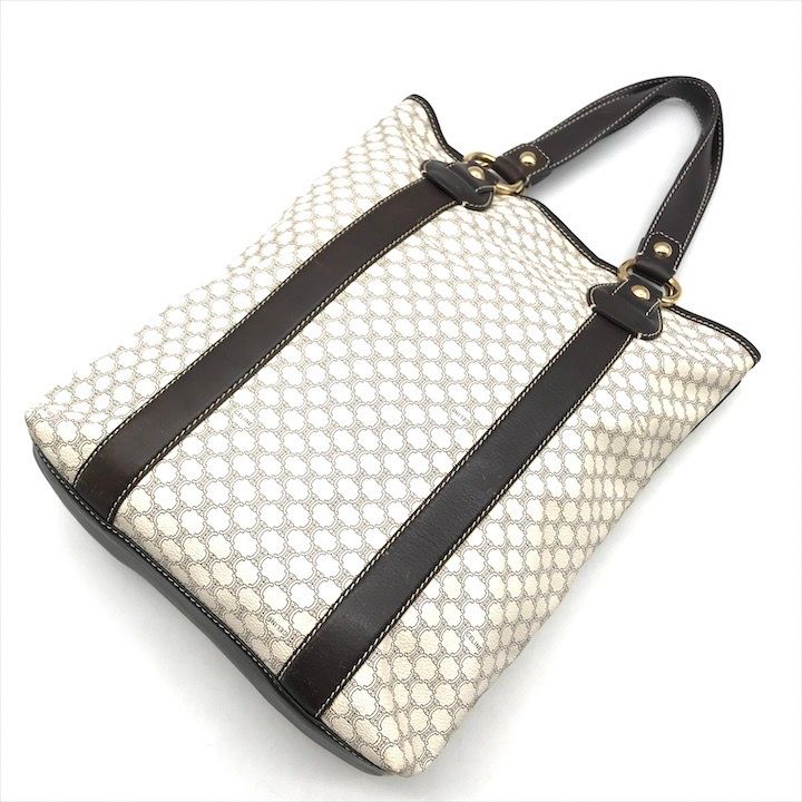 良品 CELINE セリーヌ マカダム柄 ゴールド金具 トート バッグ PVC 