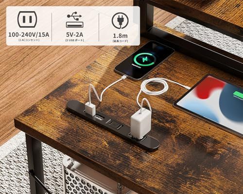 数量 引き出し付き ゲーミングデスク l字 パソコンデスク コンセント付き 机 幅173*100 desk 収納 ODK オフィスデスク 仕事用 在宅勤務 組立簡単 ビンテージ