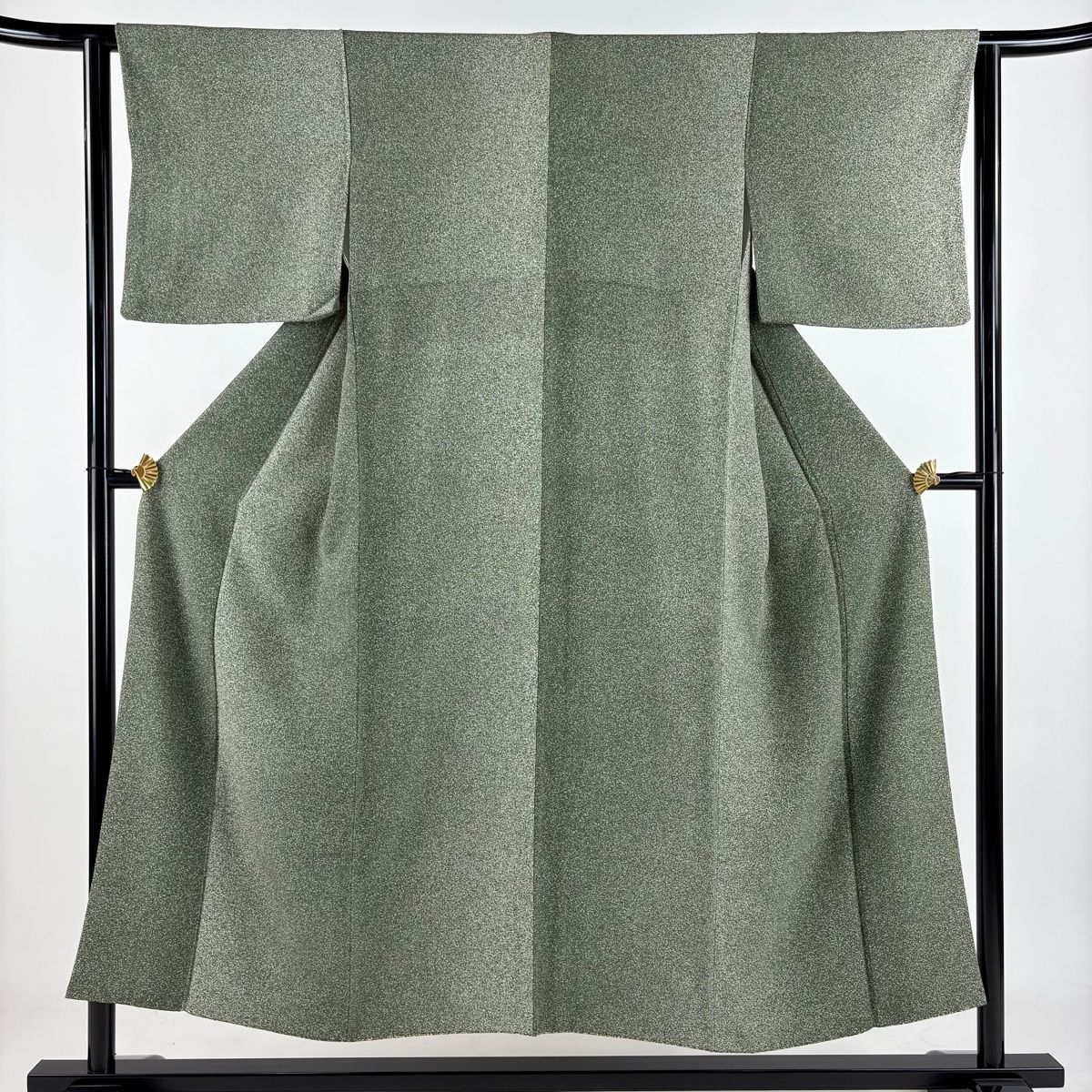 小紋 身丈150cm 裄丈62cm S 袷 幾何学模様 ぼかし 緑 正絹 秀品 一つ紋