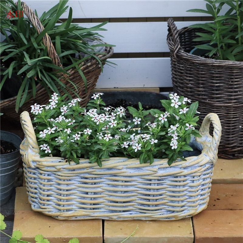 プランター ヴィンテージ調 酸化マグネシウム 編かご 鉢植え 寄せ植え フラワーポット 多肉植物 ガーデニング 雑貨 ガーデン雑貨 ガーデンインテリア ガーデン インテリア 庭の装飾 お洒落 おしゃれ