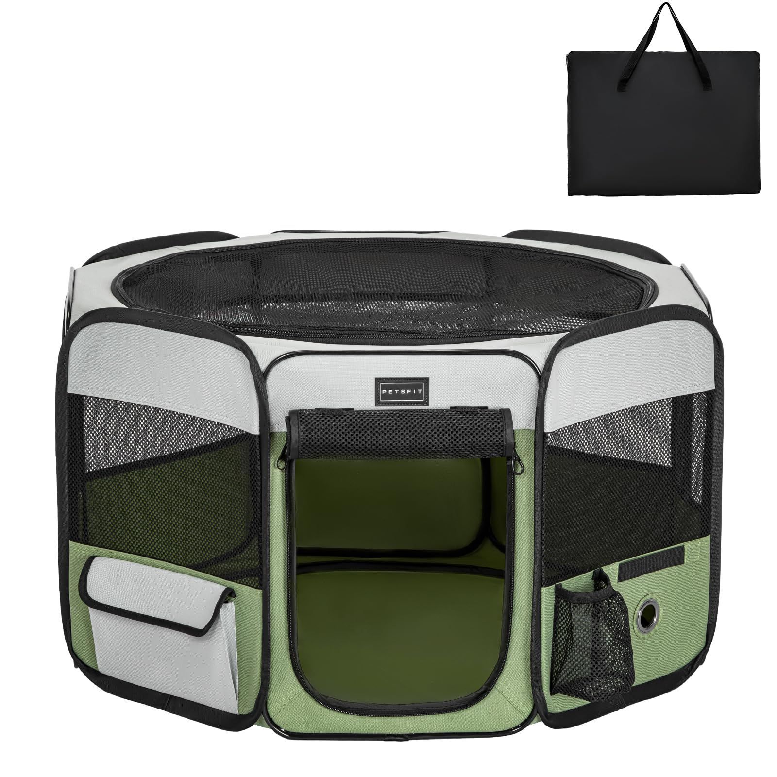 新着商品 Petsfit 犬 サークル ペットサークル 八角形 ドッグハウス パッと開いてすぐ使える 猫の産屋 猫の分娩室 折りたたみ 犬猫兼用 メッシュ 屋根付き 軽量 収納バッグ付き 部屋のインテリアに馴染み キャンプ アウトドア お出かけ用品 小型