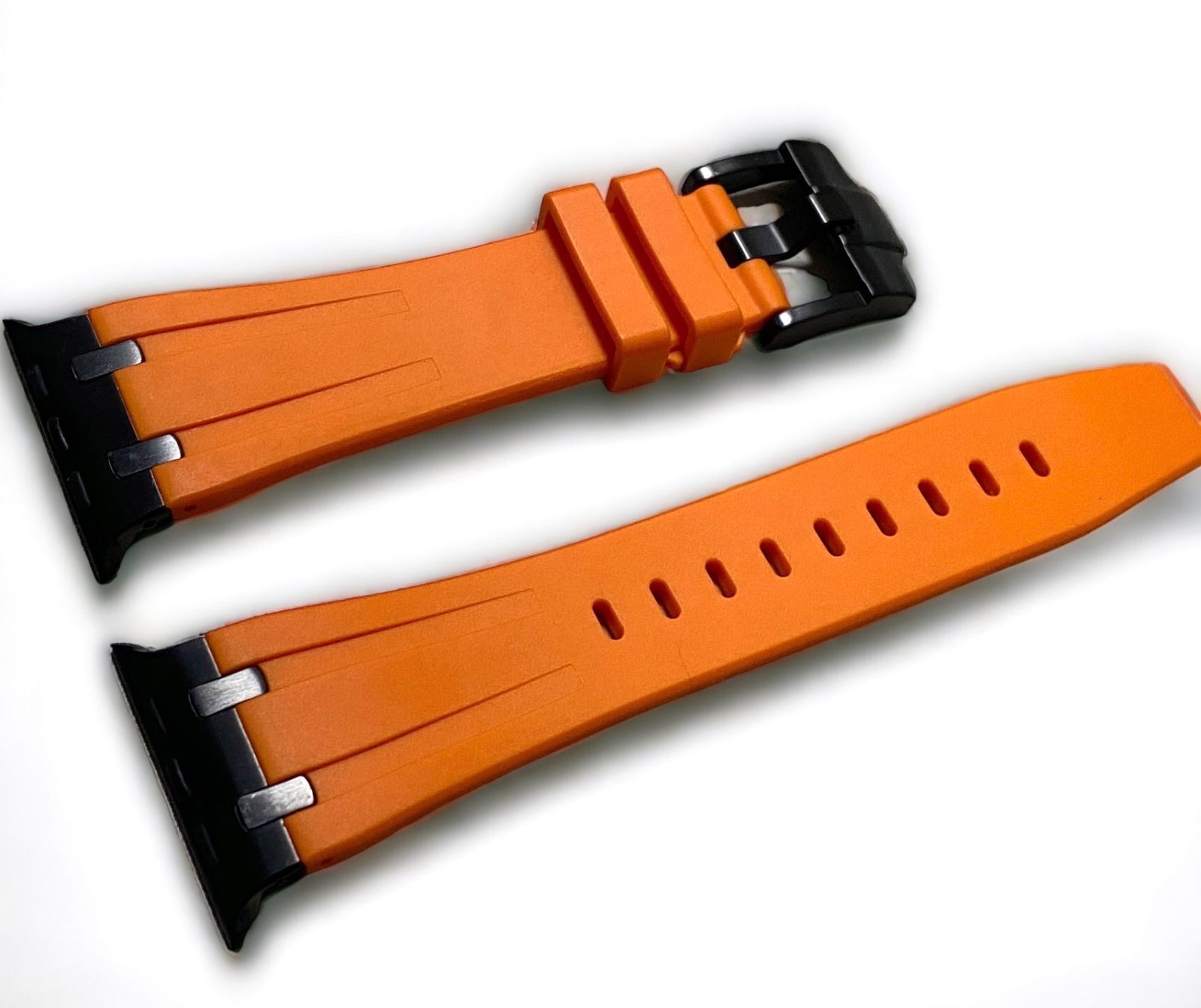 オレンジブラック Apple Watch バンド ラバーベルト ステンレス316L メンズ レディース スポーツ 49mm45mm44mm42mm41mm40mm38mm