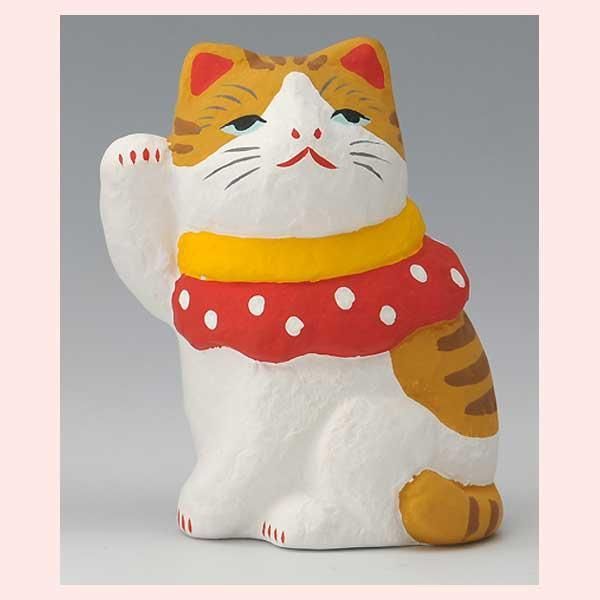おめかし猫（茶白）　g114　※陶器，まねき猫，招き猫，開運招福，縁起物，和，民芸品，工芸品，日本，レトロモダン，かわいい，可愛い，置物，ファンシー，ねこ，キャット，ユニーク