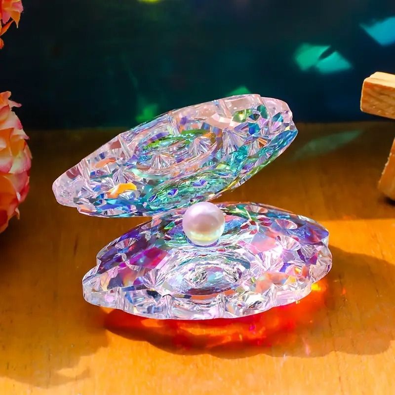 クリスタルシェルの置物 クリスタルガラスの置物 パール付き 真珠付き