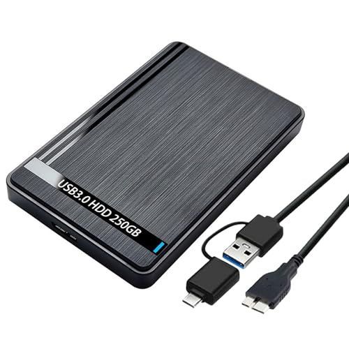 HDD 250G BIGBIGER 外付けHDD 250G USB3.0 Type C HDD 2in1外付け ハードディスク 2.5インチ機械式ハードドライブ 超薄型 ポータブルHDD ノートパソコン/PC/TV/Mac/PS4/XBox適用に対応 テレビ録